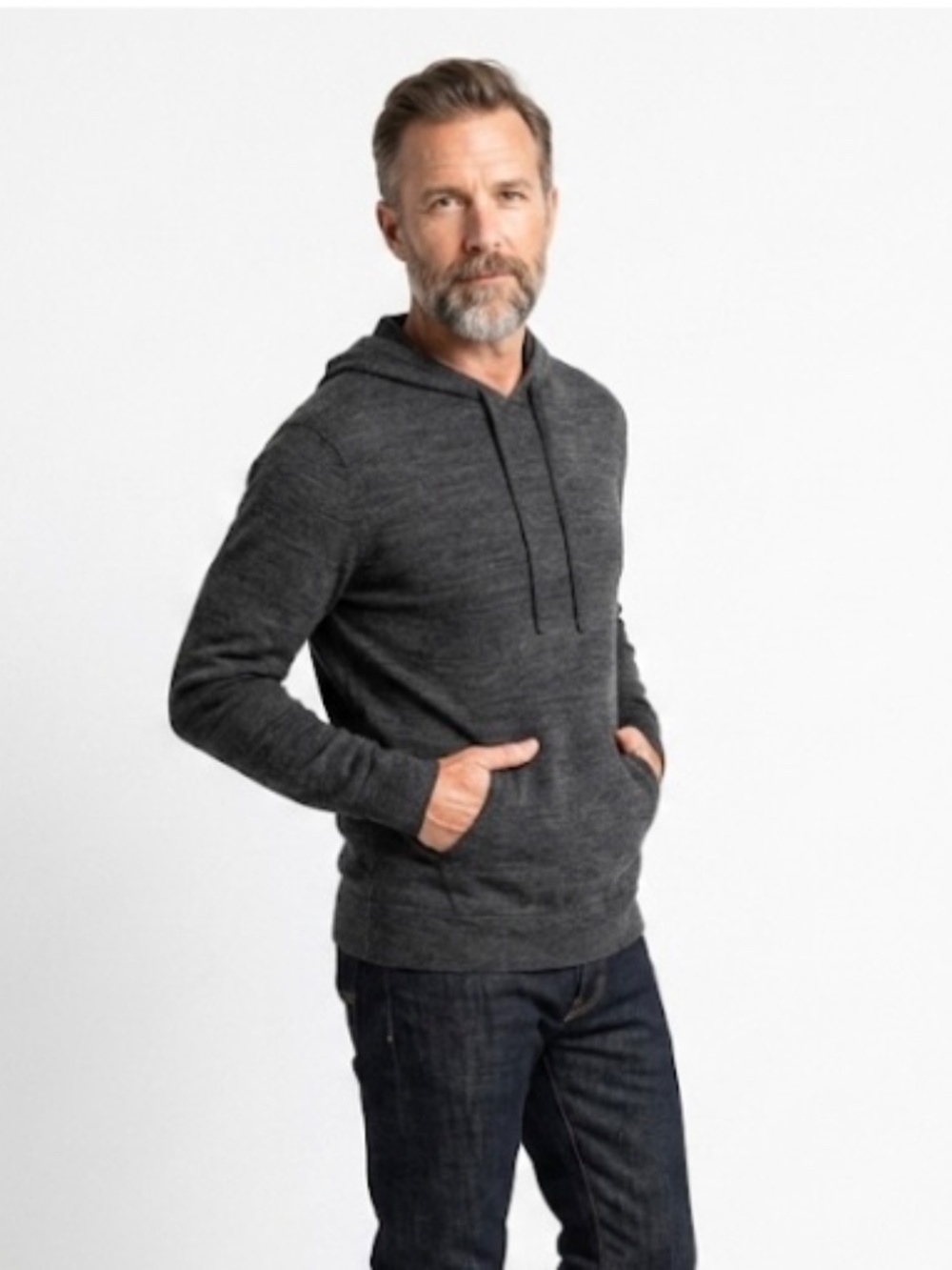 The Commons Men’s Hooded Sweater  XL Gray Merino Wool Knit Quiet Luxury Casual